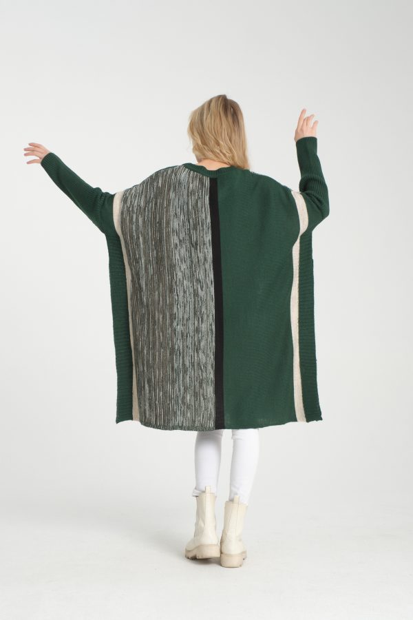 Oversize Çizgili Triko Elbise - Görsel 6
