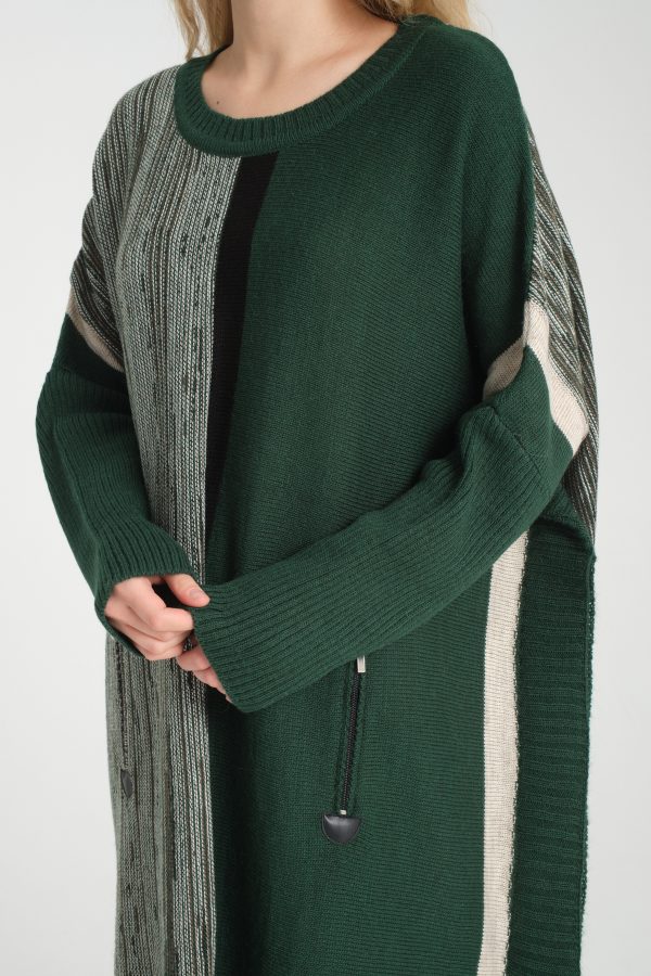 Oversize Çizgili Triko Elbise - Görsel 4