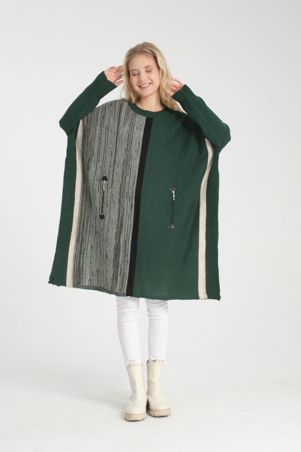 Oversize Çizgili Triko Elbise - Görsel 3