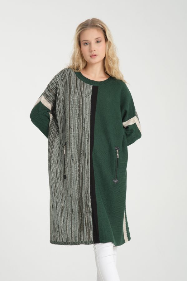 Oversize Çizgili Triko Elbise - Görsel 2